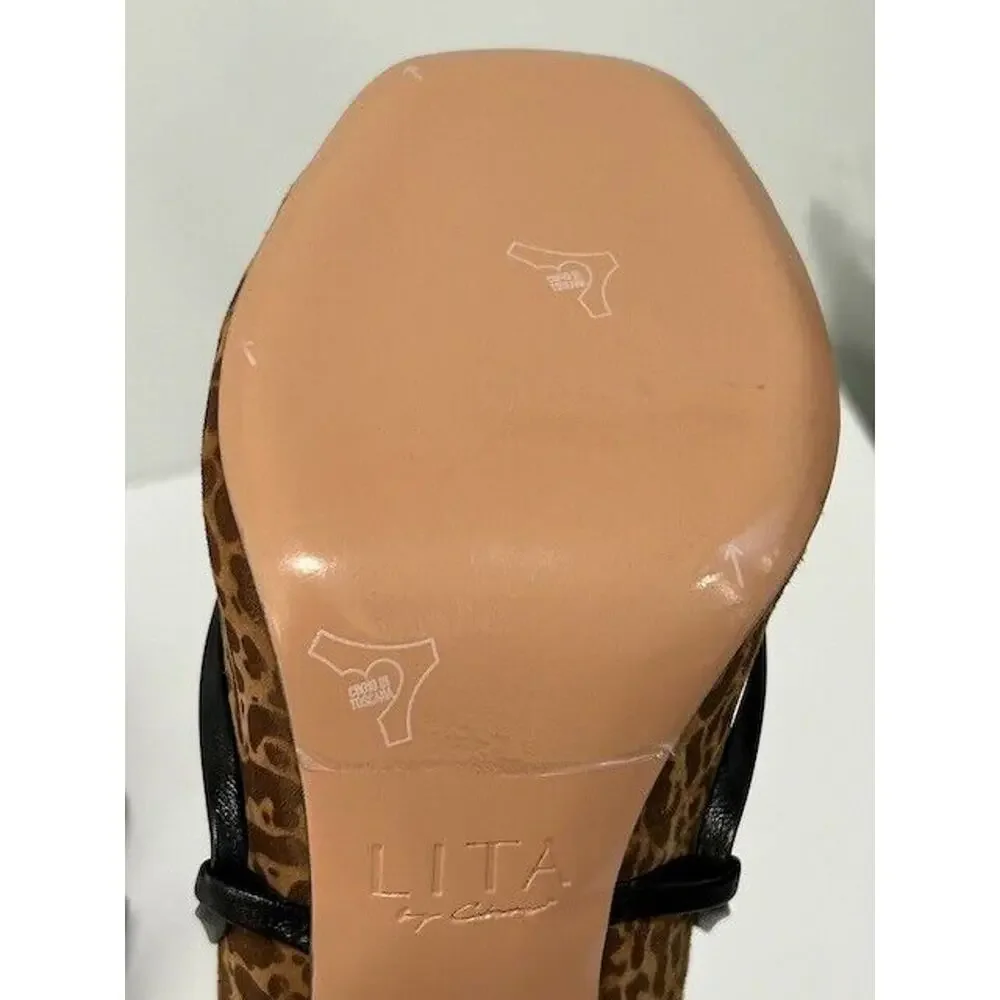 LITA By Ciara Strappy Sandals Stiletto Heels Leopard Print Leather 41/10.5‎ NIB